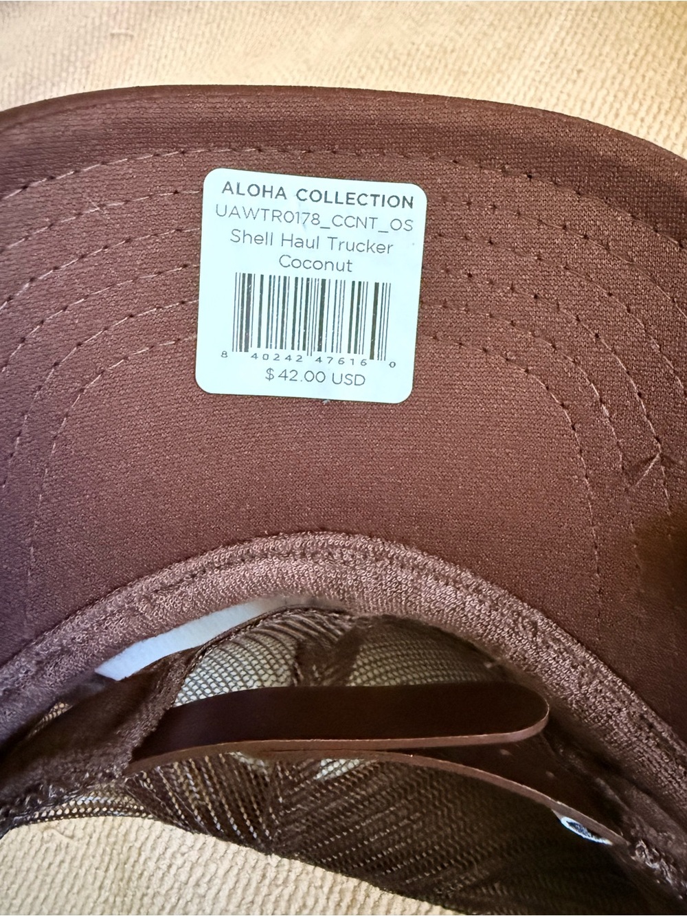 NWT ALOHA Collection Coconut Brown Shell Trucker Hat - Picture 2 of 4
